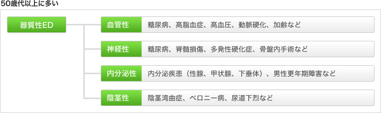 50歳代以上に多い：器質性ED